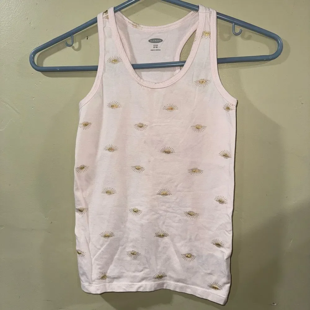 Old Navy size medium Light Pink racerback Tank Top with Gold Sunburst Pattern